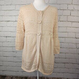 WOMENS CARDIGAN BY MADDI, 3/4 SLEEVE , BUTTON FRONT, BUTTERY CREAM COLOR